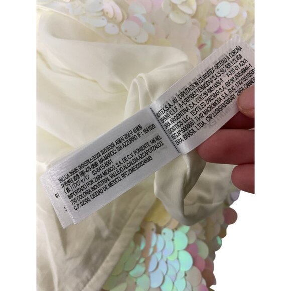 Zara Womens Mini Sequin Skirt Large L Ivory Pink Party Whimsical 3920/125 NWOT - Picture 7 of 13